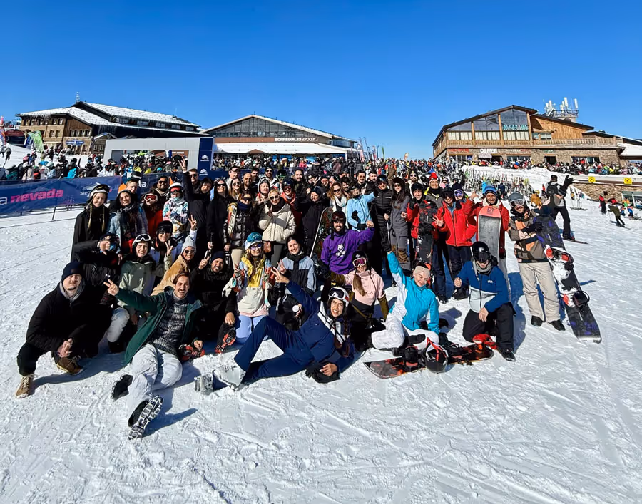 Group photo of employees in Sierra Nevada ski resort